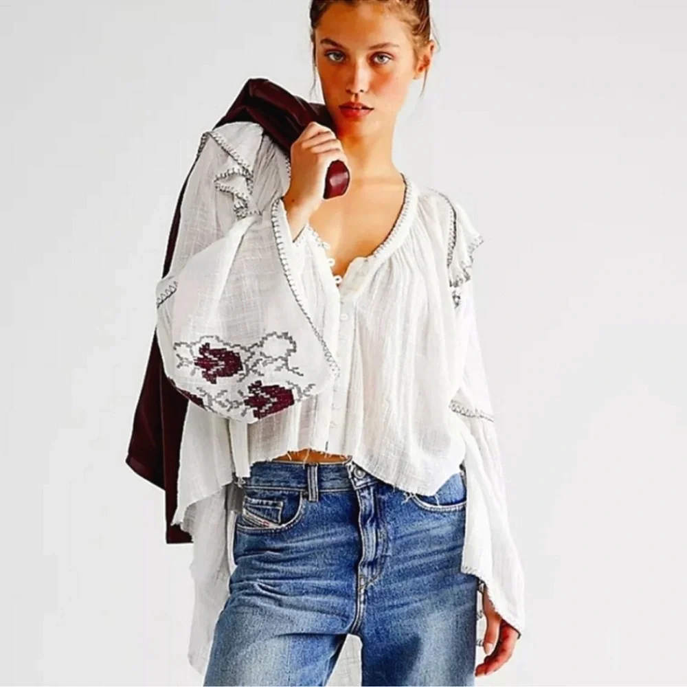Free People Embroidered Flowy - Picture 1 of 9